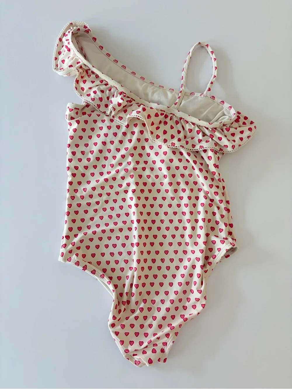 Roller Rabbit Girls Pink Hearts Ruffle One Piece Swim Suit Size 10 EUC
